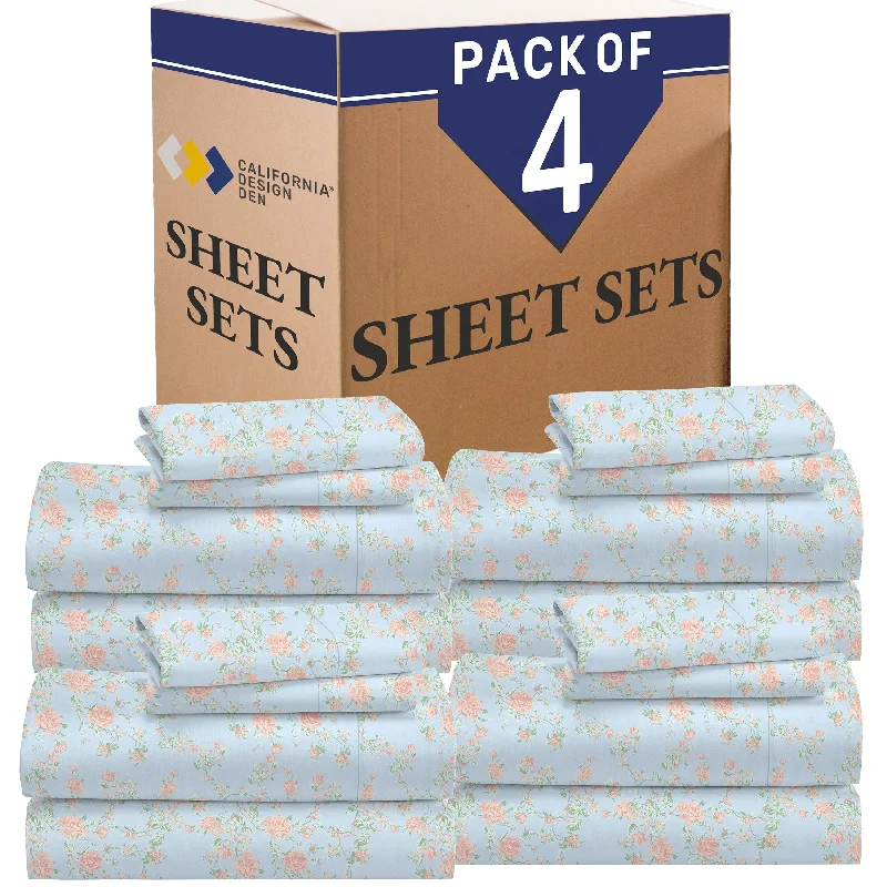 Moisture - Wicking Cotton Sheets for a Dry and Comfortable SleepBulk Pack of 4 Sheet Sets Mixed High Thread Count Open Box Floral - Blue/Pink