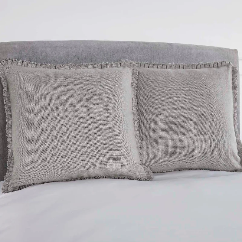 Lumbar Support Pillows for Car SeatsBurlap Dove Grey Fabric Euro Sham w/ Fringed Ruffle 26x26 VHC Brands