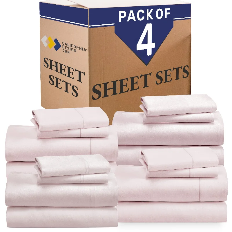 Fitted Sheets with Reinforced Corners for Long - Lasting UseBulk Pack of 4 Sheet Sets Mixed High Thread Count Open Box Pink