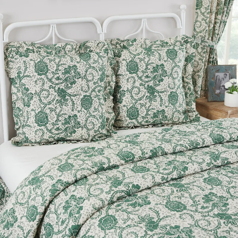 Down Alternative Pillows for Ethical ChoicesDorset Green Floral Fabric Euro Sham 26x26 VHC Brands