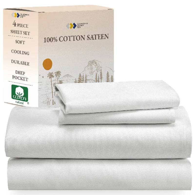 Moisture - Wicking Cotton Sheets for a Dry and Comfortable SleepSheet Set - 100% Cotton Sateen - Everyday Soft