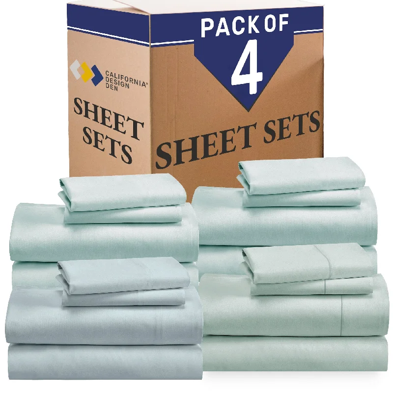 Anti - Pill Microfiber Sheets for a Smooth AppearanceBulk Pack of 4 Sheet Sets Mixed High Thread Count Open Box Seafoam