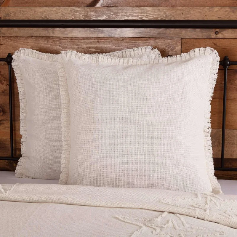 Bolster Pillows for Sofa DecorationBurlap Antique White Fabric Euro Sham w/ Fringed Ruffle 26x26 VHC Brands