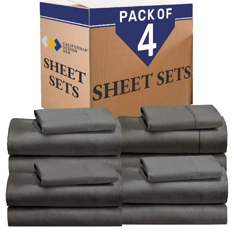 Polyester - Cotton Blend Sheets for Durability and ComfortBulk Pack of 4 Sheet Sets Mixed High Thread Count Open Box Grey