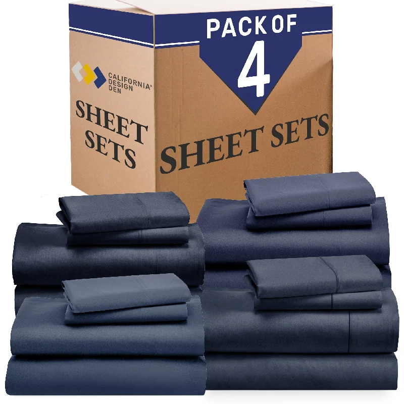 Anti - Pill Microfiber Sheets for a Smooth AppearanceBulk Pack of 4 Sheet Sets Mixed High Thread Count Open Box Navy Blue