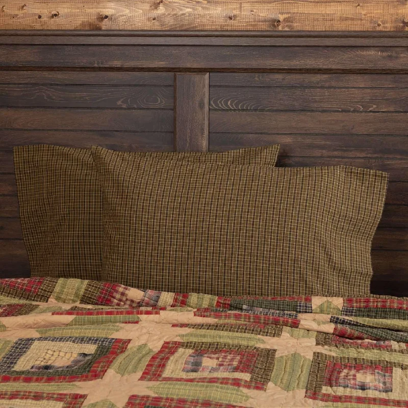 Adjustable Pillows for Customized ComfortTea Cabin Green Plaid Standard Pillow Case Set of 2 21x30 VHC Brands