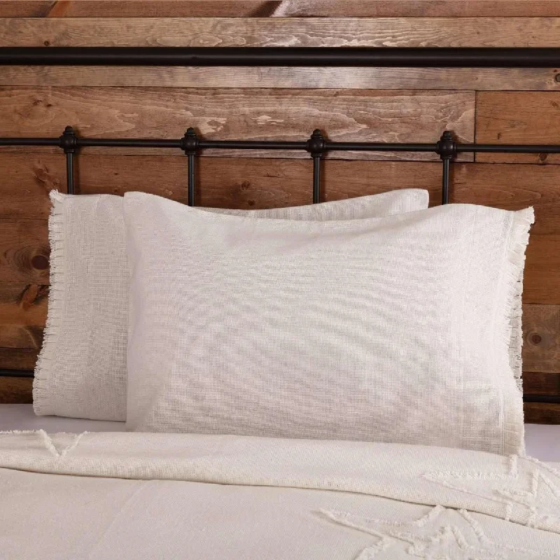 Square Pillows for Modern Home DecorBurlap Antique White Standard Pillow Case w/ Fringed Ruffle Set of 2 21x30 VHC Brands