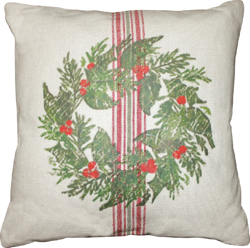 Down Alternative Pillows for Ethical ChoicesHoliday Grain Sack Cream, Red, Grn Pillow PL064020