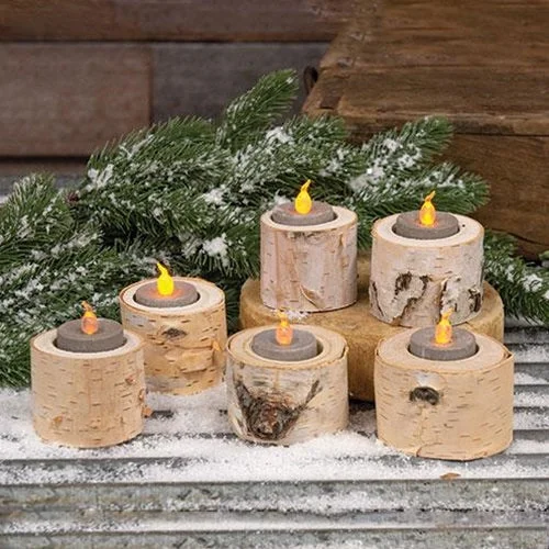 6/Pkg Natural Birch Mini Tealight Holders