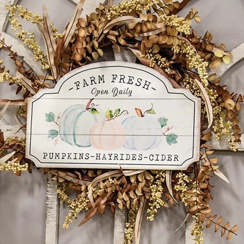 Farm Fresh Pumpkins Hayrides Cider Wood Sign