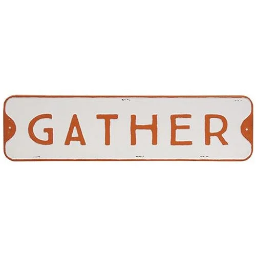 Gather White Metal Sign