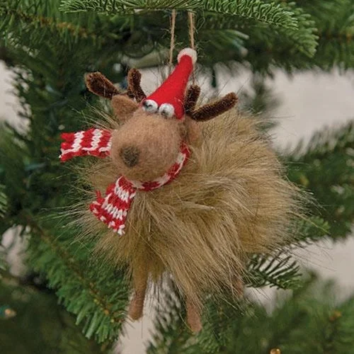 Large Fuzzy Reindeer Felted Ornament