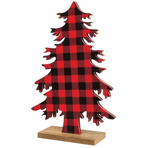 Red & Black Buffalo Check Wood Tree Large