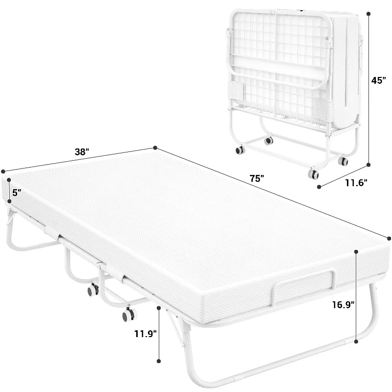 Latex mattresses with natural bounce and breathability38'' Folding Bed with Mattress, Portable Foldable Bed with Storage Cover